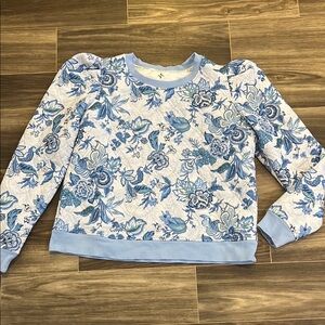 Tuckernuck Sport Golf Floral Blue Sweater Puff Sleeve size S